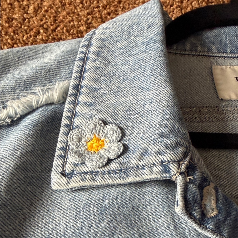 Denim Jacket with Floral hand sewn patches - Picture 3 of 5